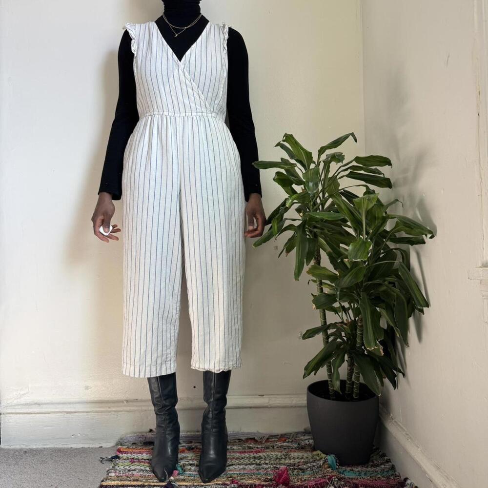 Old Navy Striped Linen-Blend Ruffle Jumpsuit - Size M